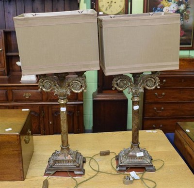 Lot 1241 - A pair of modern neoclassical style table lamps with silk shades