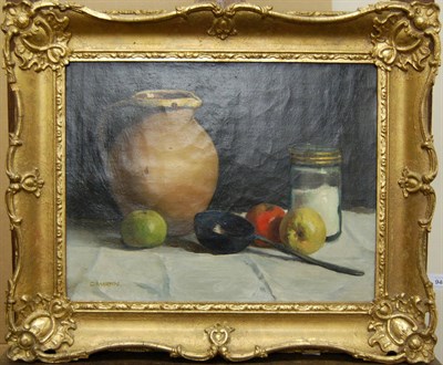 Lot 946 - Edwin Martin (ex.1913-1938) Still Life of Apples and Other Objects Signed, extensively inscribed on