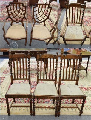 Lot 1261 - Four barley twist chairs; and two others