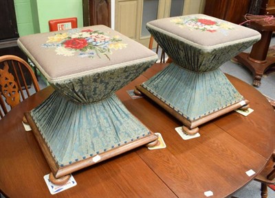 Lot 1281 - Pair of 19th century rosewood footstools of waisted square form, with floral needlework seats
