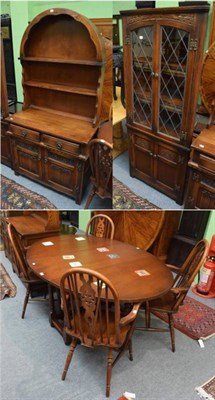 Lot 1282 - An Old Charm dining suite comprising gateleg dining table, four wheelback Windsor chairs; Welsh...