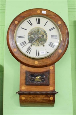 Lot 1299 - A walnut veneered inlaid drop dial striking wall clock circa 1890