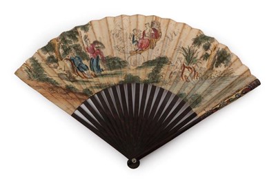 Lot 2000 - An Early 18th Century Printed Fan, mounted on slender dark wooden sticks, the upper guards...