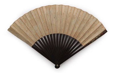 Lot 2000 - An Early 18th Century Printed Fan, mounted on slender dark wooden sticks, the upper guards...