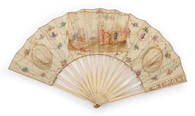 Lot 2001 - Rebecca and Eliezer at The Well: An 18th Century Bone Fan, probably Dutch, the vellum leaf...