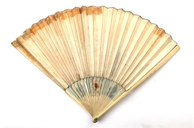 Lot 2002 - An Early 18th Century Ivory Fan, the double paper leaf mounted on very slender, plain, ivory...