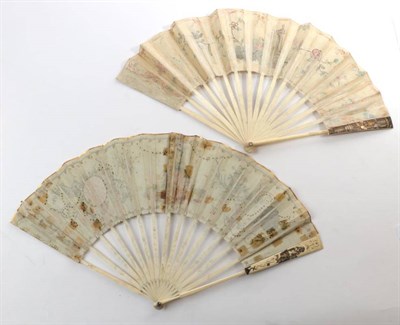 Lot 2005 - A Mid to Late 18th Century Ivory Fan, the leaf of cream silk, painted with a solitary lady...