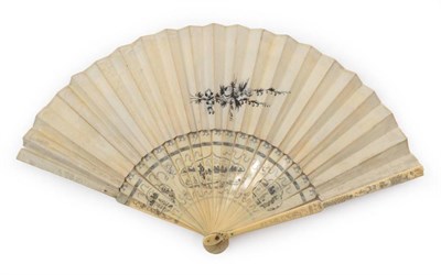 Lot 2014 - A Mourning Fan, the monture of ivory, circa 1760, unusually decorated in delicate drawings in...