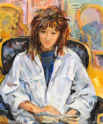 Lot 955 - Katherine Church (1910-1999) "Rebecca in the Big Shirt" Signed and dated (19)89, inscribed...