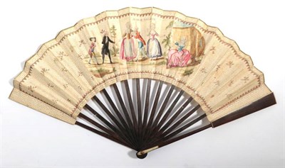 Lot 2020 - Marie Salmon: A French Revolutionary Period Fan, the double paper leaf mounted on darkly...