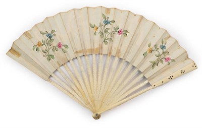 Lot 2023 - An Early 18th Century Ivory Fan with double paper leaf, the monture relatively plain, the...