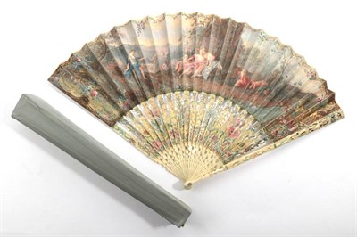 Lot 2025 - A Slender 18th Century Ivory Fan, circa 1770's, the monture carved and pierced and painted, the...