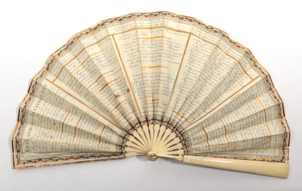 Lot 2027 - England Since The Conquest: A Printed Fan, the double paper leaf published by J.Cock and...