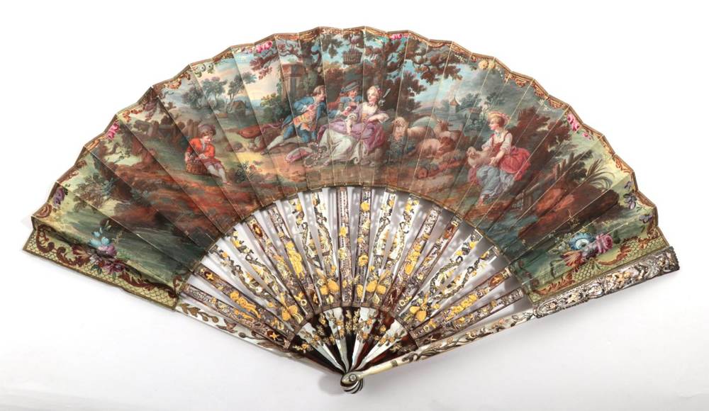 Lot 2030 - A Mid to Third Quarter 18th Century White Mother-of-Pearl and Tortoiseshell Fan, French, the...