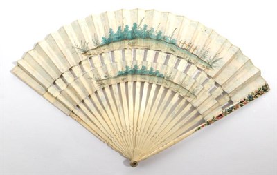 Lot 2034 - A Mid-18th Century Bone Cabriolet Fan, the monture painted with simple flowers, leaves and...