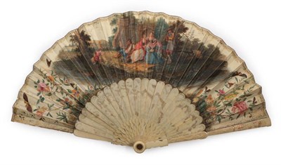 Lot 2040 - A Fine and Rare Mid-18th Century Ivory Fan, the monture carved and pierced, the gorge with detailed