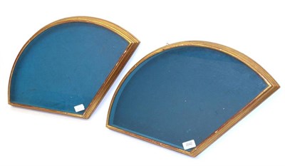Lot 2042 - A Pair of Glazed Fan Cases, lined in dark turquoise velvet, shaped to fit a medium fan. Wood...