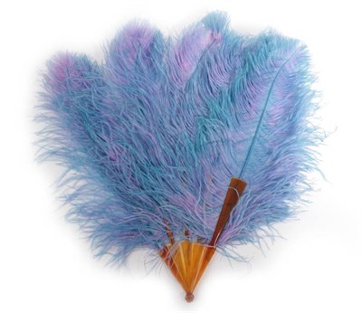 Lot 2060 - An Elegant Circa 1900 Blue/Pink Shaded Ostrich Feather Fan, the two guards and three gorge...