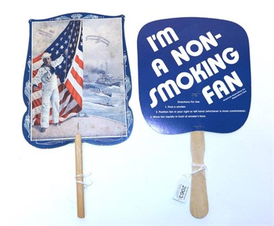 Lot 2063 - An American Fixed Fan, extoling the merits of NOT smoking, white lettering starkly contrasting with
