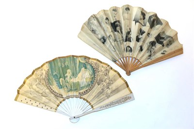 Lot 2069 - The Actors: A Circa 1900 French Fan, the monture of wood, printed with the profiles of popular...