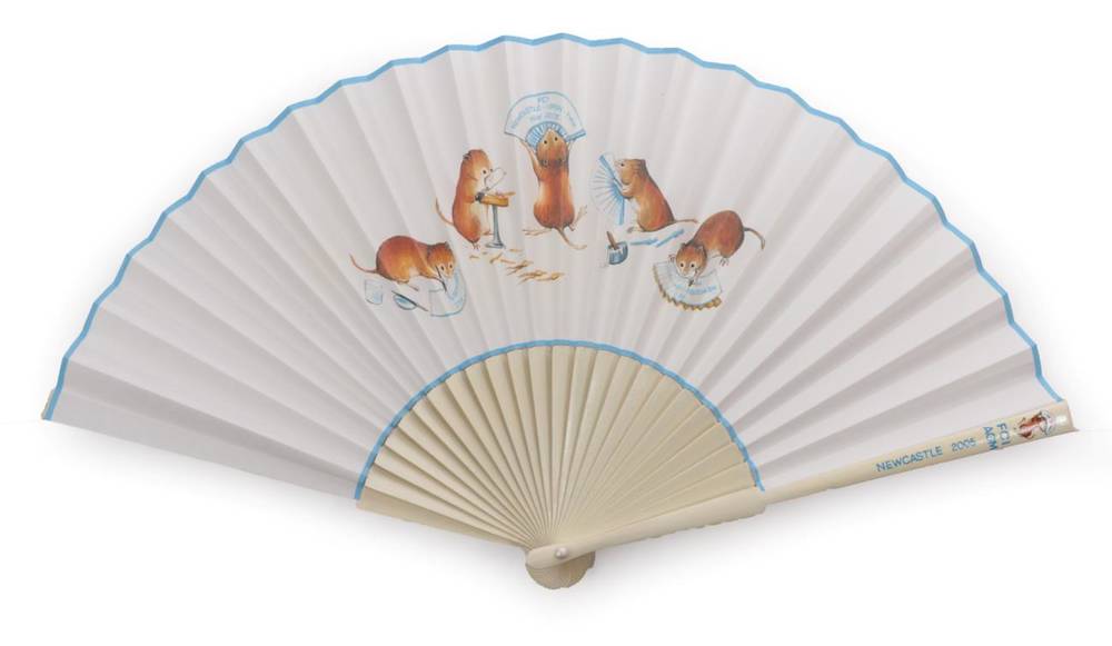 Lot 2088 - The Frizzleton Voles: Two Original Printed Fans by John and Pippa Brooker, fan makers and painters