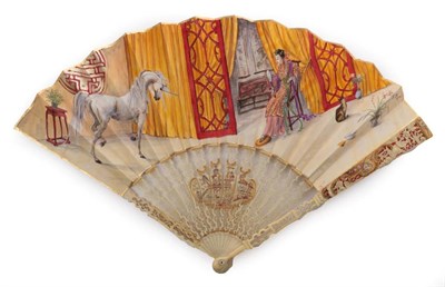 Lot 2090 - The Unicorn and The Inscrutable Pussycat: An Ivory Fan, mid-18th century, the monture well...