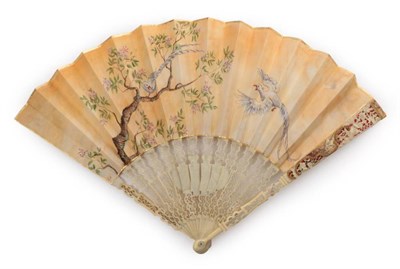 Lot 2090 - The Unicorn and The Inscrutable Pussycat: An Ivory Fan, mid-18th century, the monture well...
