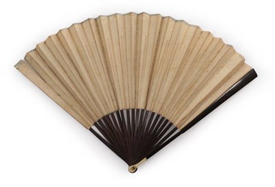 Lot 2097 - A Late 18th Century Wooden Fan, with bone thumb guards, the double paper leaf painted with a gentle