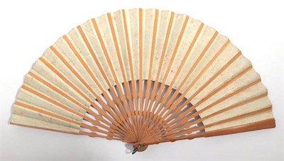 Lot 2099 - A Wooden Fan, with carved and painted sticks, of a mid-1800's style, but colours suggesting...