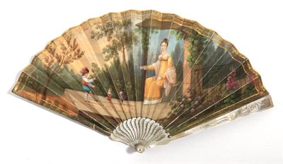 Lot 2103 - A Regency Fan, circa 1820, the monture of delicately carved and pierced mother-of-pearl, the guards