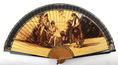 Lot 2104 - An Early 20th Century Fan, with a fine depiction of Valencian costumes, the deep gorge painted...