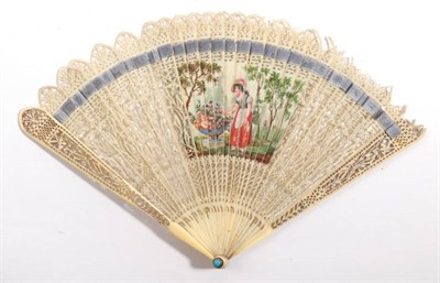 Lot 2109 - Circa 1830, A Four-Way Brisé Fan, the ivory sticks carved and pierced in bands of differing...