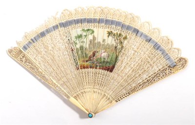 Lot 2109 - Circa 1830, A Four-Way Brisé Fan, the ivory sticks carved and pierced in bands of differing...