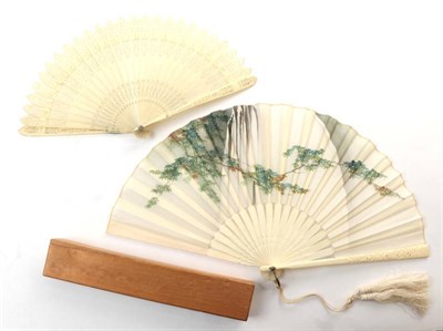 Lot 2110 - A Small Early 19th Century Carved Ivory Brisé Fan, with very slender sticks, comprising 25...
