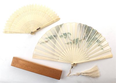 Lot 2110 - A Small Early 19th Century Carved Ivory Brisé Fan, with very slender sticks, comprising 25...