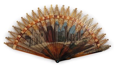 Lot 2115 - A Circa 1820's Horn Brisé Fan, the gothic sticks à la cathedrale, gold used to highlight the...