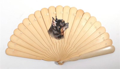 Lot 2117 - Canine Portraits: A Late 19th Century Wooden Brisé Fan, nineteen inner sticks and two guards,...