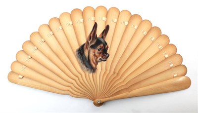 Lot 2118 - Four Legged Friends: A Late 19th Century Wooden Brisé Fan, with nineteen inner sticks and 2...