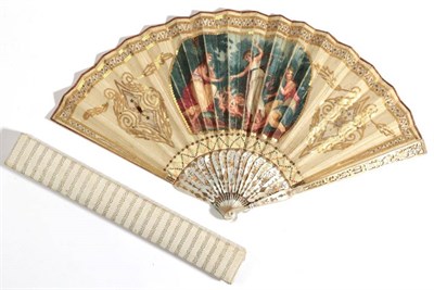 Lot 2132 - A Circa 1830's White Mother-of-Pearl Fan, with carved and gilded guards, the gorge with gilded...