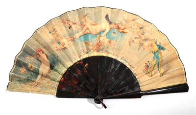 Lot 2137 - A Circa 1870's Tortoiseshell Fan, with double silk leaf, the recto signed J Cornilliet '71 and...