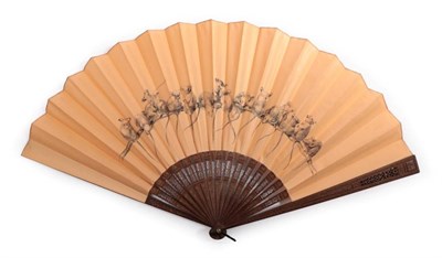 Lot 2145 - A Very Large and Amusing Late 19th Century Fan, the monture of mid brown wood, delicately...