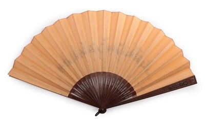 Lot 2145 - A Very Large and Amusing Late 19th Century Fan, the monture of mid brown wood, delicately...