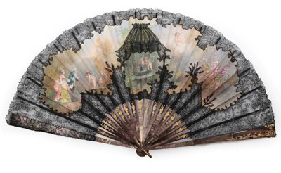 Lot 2158 - The Lovers' Welcome: A Fine and Large Fan, circa 1890, the monture of smoky grey...