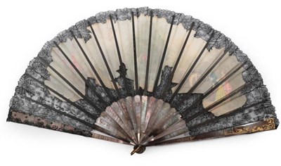 Lot 2158 - The Lovers' Welcome: A Fine and Large Fan, circa 1890, the monture of smoky grey...