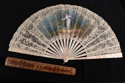 Lot 2159 - A Fine and Large Circa 1890's Pink Mother-of-Pearl Fan, the sticks plain, with silver metal...