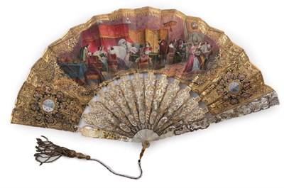 Lot 2165 - The Testament: A Circa 1860's White Mother-of-Pearl Fan, with ornately carved, pierced gilded...