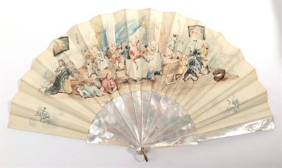 Lot 2169 - A Circa 1880's White Mother-of-Pearl Fan, the monture plain save for bevelling to the guard...