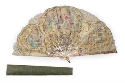 Lot 2171 - A Rare Art Nouveau Double Image Fan, the shaped monture of pink mother-of-pearl, gilded, the shaped
