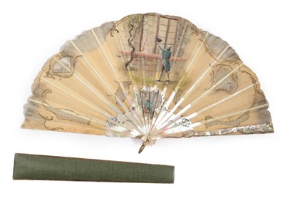 Lot 2171 - A Rare Art Nouveau Double Image Fan, the shaped monture of pink mother-of-pearl, gilded, the shaped