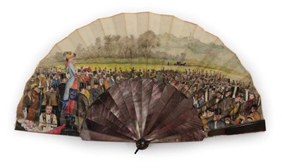 Lot 2172 - A Day at The Races: An Unusual Fan with Smoky Mother-of-Pearl Sticks, circa 1905, the...